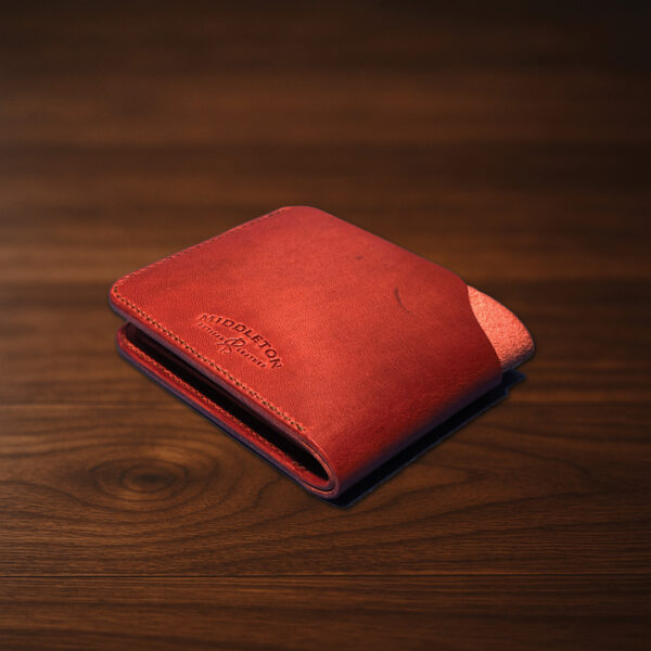 Dip Wallet in natural Horween Dublin leather, hand stitched and slim, holds cards and cash with ease; optional personalization for a thoughtful everyday gift.