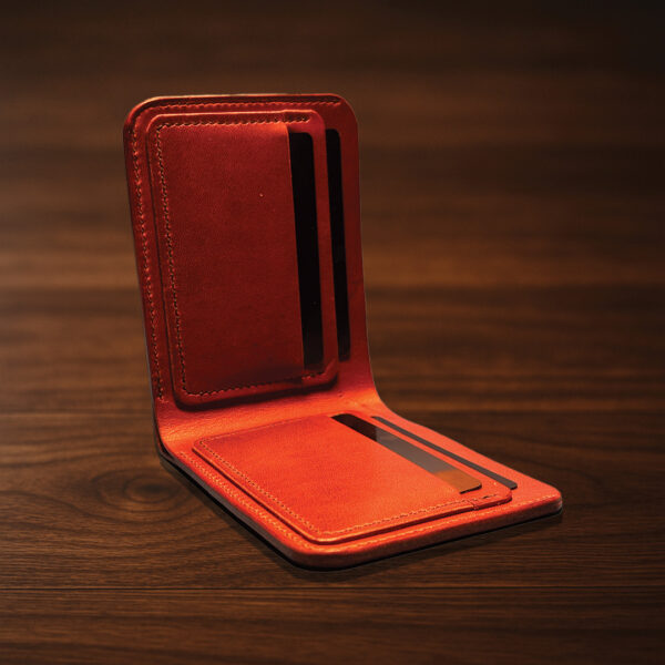 Dip Wallet in natural Horween Dublin leather, hand stitched and slim, holds cards and cash with ease; optional personalization for a thoughtful everyday gift.