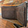 Dad Wallet in Siedel Crazy Horse rustic pull up leather, hand stitched and slim, holds cards and cash with ease; optional personalization for a thoughtful everyday gift.