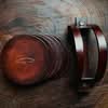 Hand-Dyed Leather Coaster Set with Holder