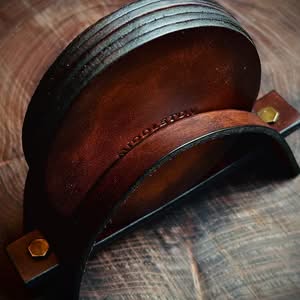 Hand-Dyed Leather Coaster Set with Holder