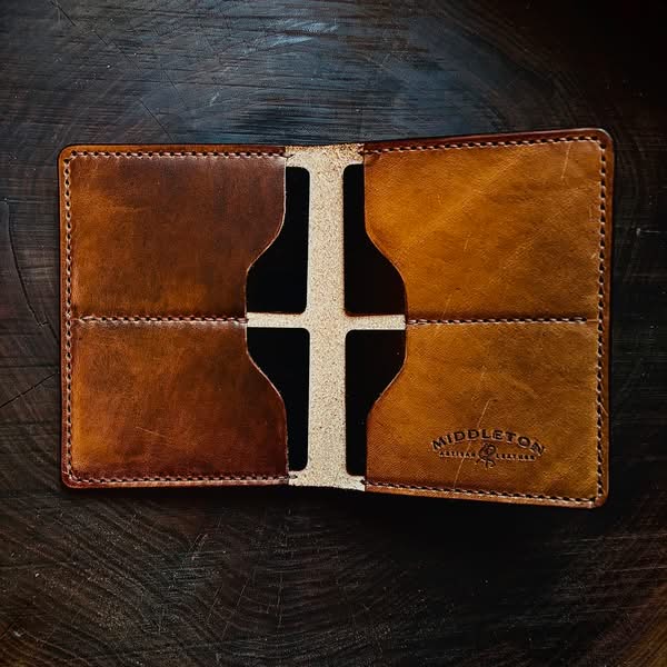 Middleton Artisan Leather - Tetra Bifold Wallet featuring 4 card slots, 2 panel pockets and exterior cash flap.